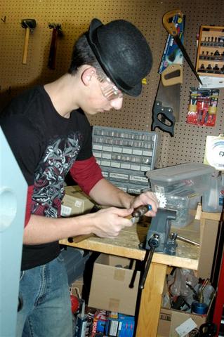 Tim P. working on the sprockets for the drive base.
