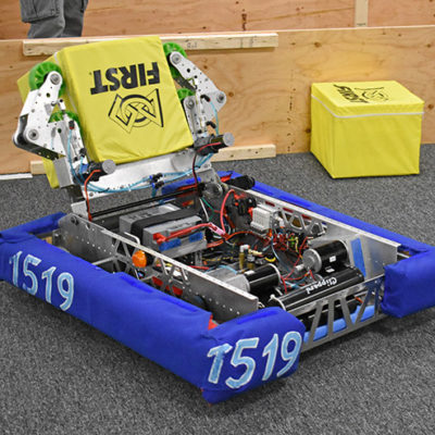 The competition robot being tested on the practice field